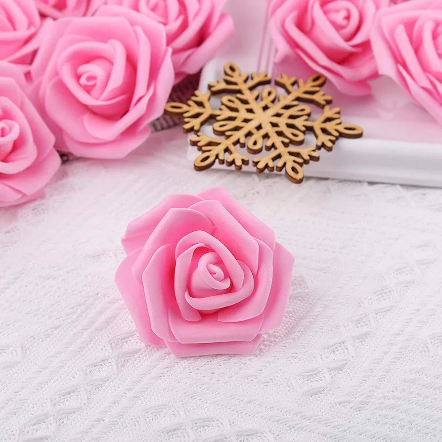 IPOPU 100 Pcs Artificial Rose Flower Heads Real Looking Baby Pink Fake Roses Flowers Foam Blush Roses for DIY Wedding Centerpieces Party Baby Shower Banquet Home Decorations